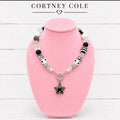 Midnight Star Handmade Necklace — Black, White & Silver Beads with Glass Star Pendant