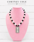 Double Down Handmade Pearl Necklace — Black & White Pearls with Domino Pendant