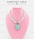 White and Iridescent Double Srand with Iridescent Heart Pendant