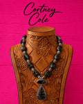 Black Turquoise Howlite Necklace — Silver Spacers & Matching Drop Pendant