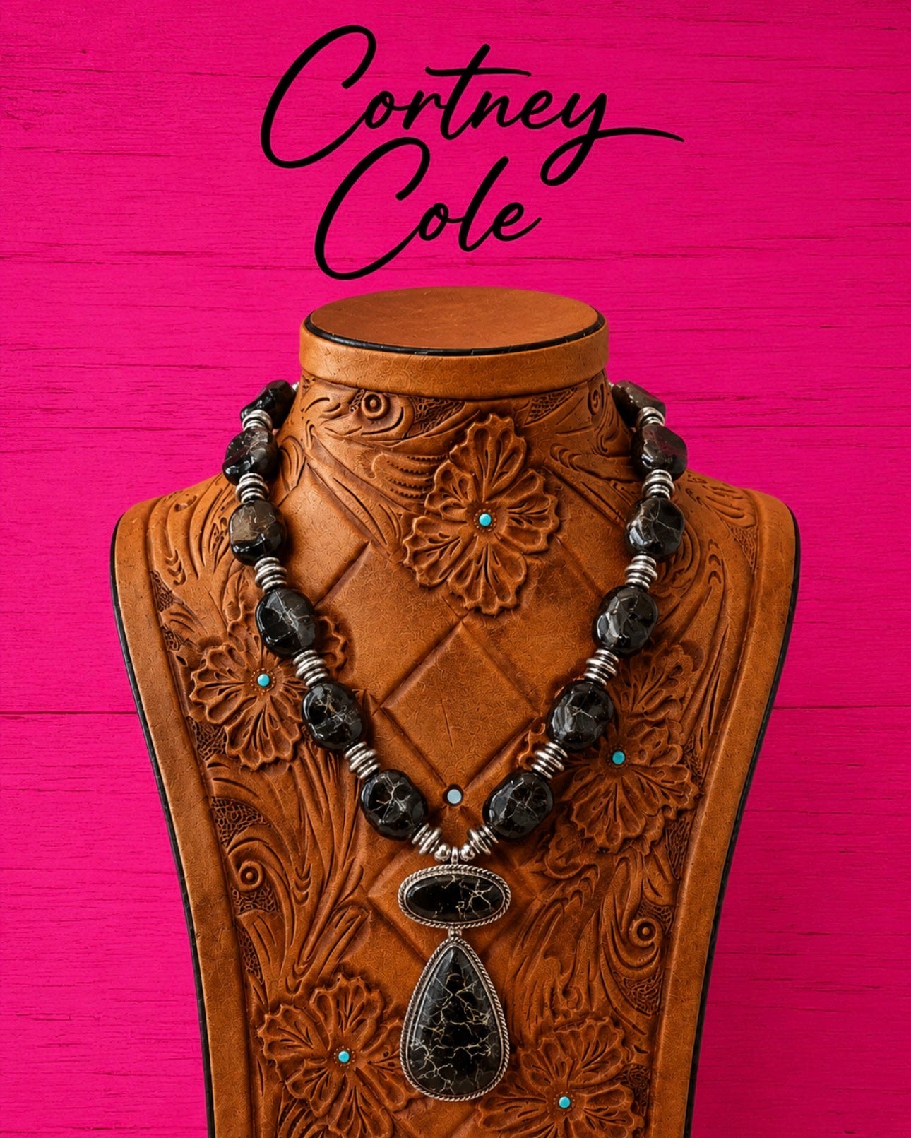 Black Turquoise Howlite Necklace — Silver Spacers & Matching Drop Pendant