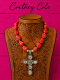 Pink Turquoise with Rhinestone Cross Pendant