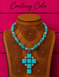 Turquiose Chunky necklace with Turquoise Cross Pendant