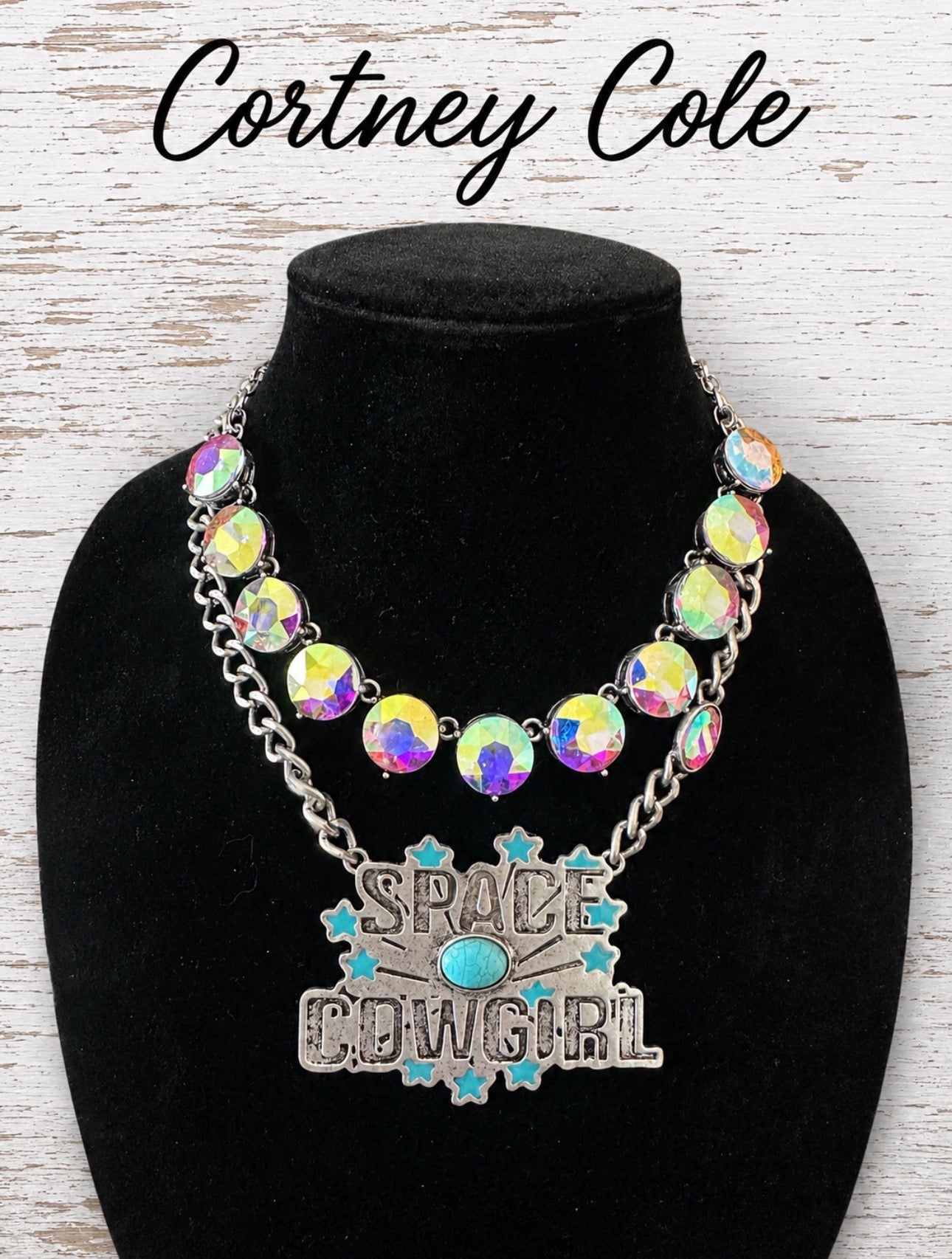 Space Cowgirl Boutique Necklace Set — Rhinestone Cupchain & Turquoise Star Pendant