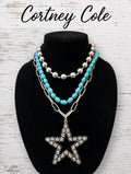 Lone Star Layered Necklace Set — Silver Ball Chain, Paperclip & Turquoise Bead with Star Pendant